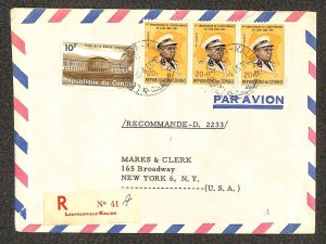 CONGO 393 (x3) & 508 STAMPS LEOPOLDVILLE MARKS & CLERK NY REGISTERED COVER 1965