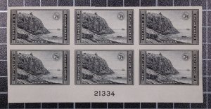 Scott 762 7 Cents Acadia Plate Block Of 6 Bottom P# 21334 NGAI SCV $30.00