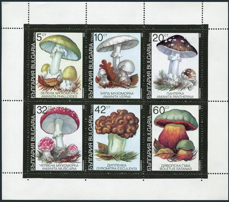 Bulgaria 3597-3602,3602a sheet,MNH.Michel 3886-3891,klb. Mushrooms 1990.