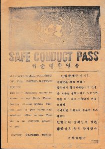 United Nations Korea War c1953 3 Documents inc. Safe Conduct Pass.. X-POW item