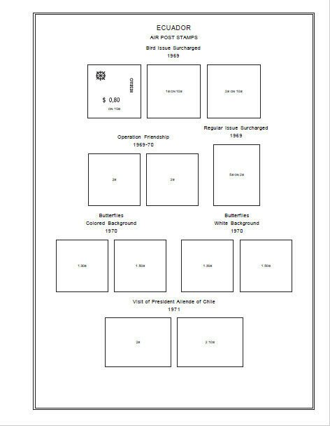  PRINTED ECUADOR AIRMAIL 1928-1983 STAMP ALBUM PAGES (102 pages)