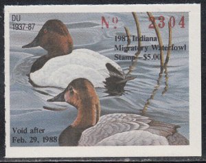 USA Indiana   MNH Waterfowl  Ducks Jaffe IN12  Value $ 9.00