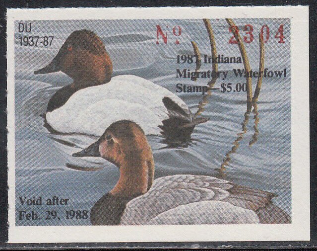 USA Indiana   MNH Waterfowl  Ducks Jaffe IN12  Value $ 9.00