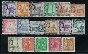 MALTA SCOTT #246-262 1956-57 QEII PICTORIALS  - MINT NEVER  HINGED