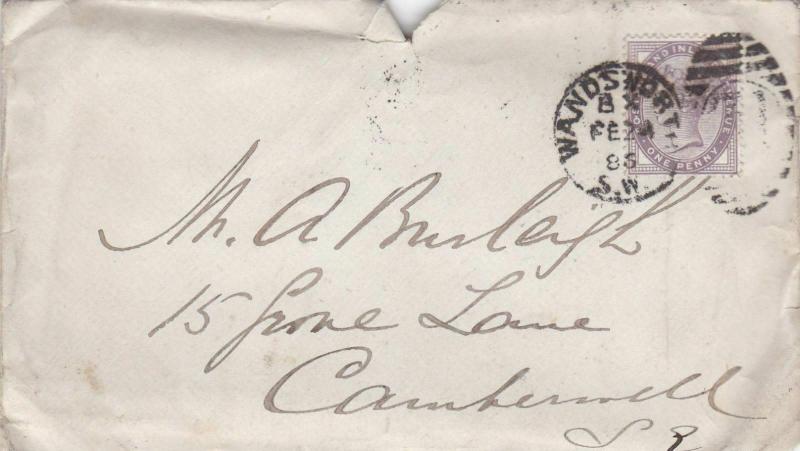 WANDSWORTH 1886 TO CAMBERWELL COVER WITH POST OFFICE TELEGRAPHS & LETTER WITHIN