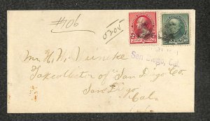USA #220 & 226 STAMPS LOS ANGELES CALIFORNIA REGISTERED COVER 1891