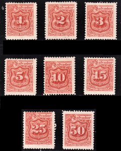 El Salvador Scott J17-24 unwtmk complete set F to VF mint H, HR or HHR.  FREE...