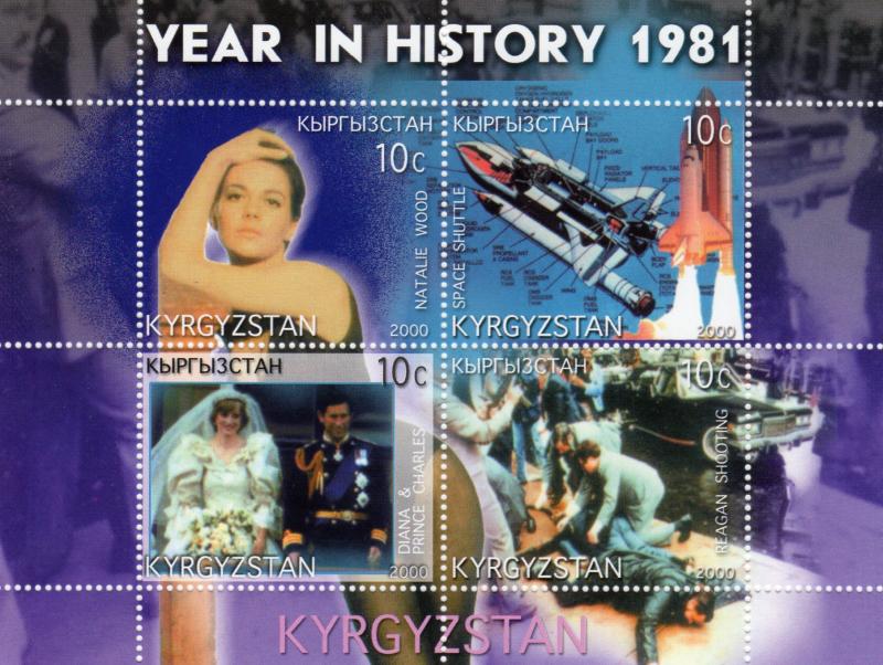 Kyrgyzstan 2000 Space Shuttle/Charles and Diana/Natalie Wood/Reagan Shlt(4) MNH