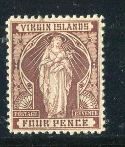 BRITISH VIRGIN ISLANDS; 1899 early classic St. Ursula issue Mint hinged 4d.