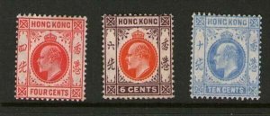 Hong Kong 1907 KEVII Sc 90,92,95 MH