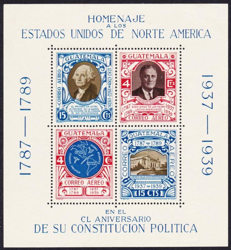 Guatemala 150th Anniversary of US Constitution MS MH SG#MS367b SC#C92 CV£8.75