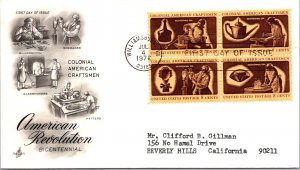 FDC 1972 SC #1459a Artcraft Cachet - Williamsburg VA - Block Of 4 - J1860