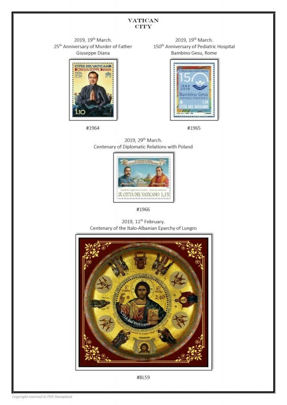 VATICAN CITY 1929 - 2020  PDF (DIGITAL) STAMP  ALBUM PAGES  (209 pages)