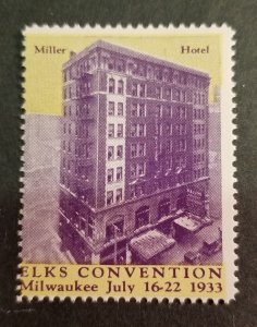 1933 ELKS CONVENTION Milwaukee Wisconsin Poster Cinderella Stamp MNH OG z1970