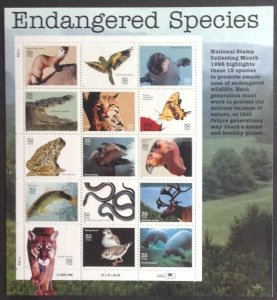 USA 1996 ENDANGERED SPECIES SHEETLET SG3240/54 UNMOUNTED MINT. CAT £20