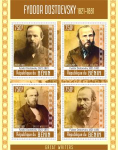 Stamps. Writes. Fyodor Dostoevsky 2021 year 1+1 sheets perforated  Benin