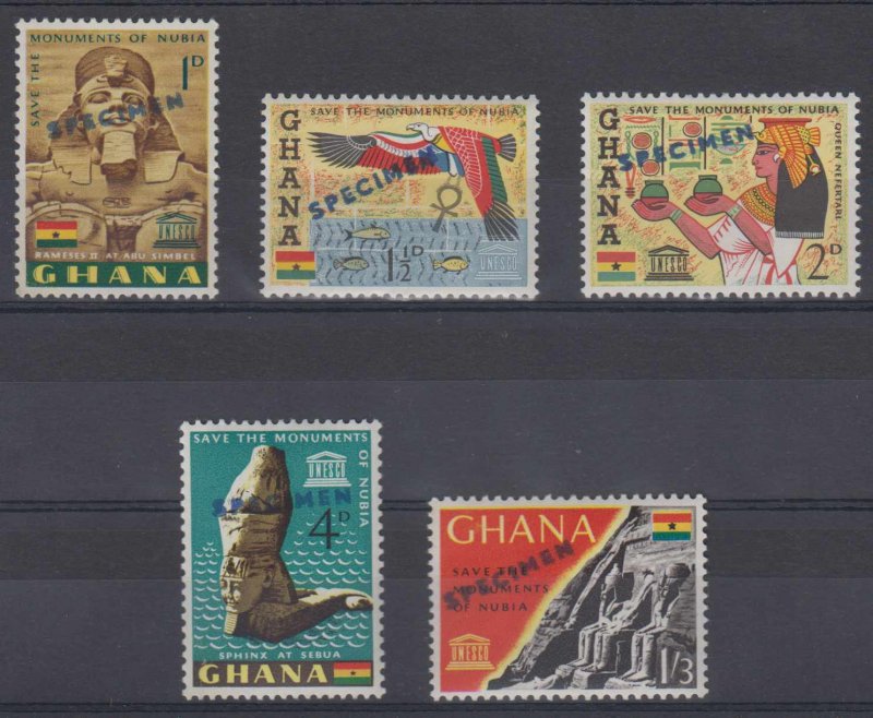 GHANA 1963 UNESCO + MONUMENTS Sc 151-155 FULL SET WITH SPECIMEN HS' MNH F,VF