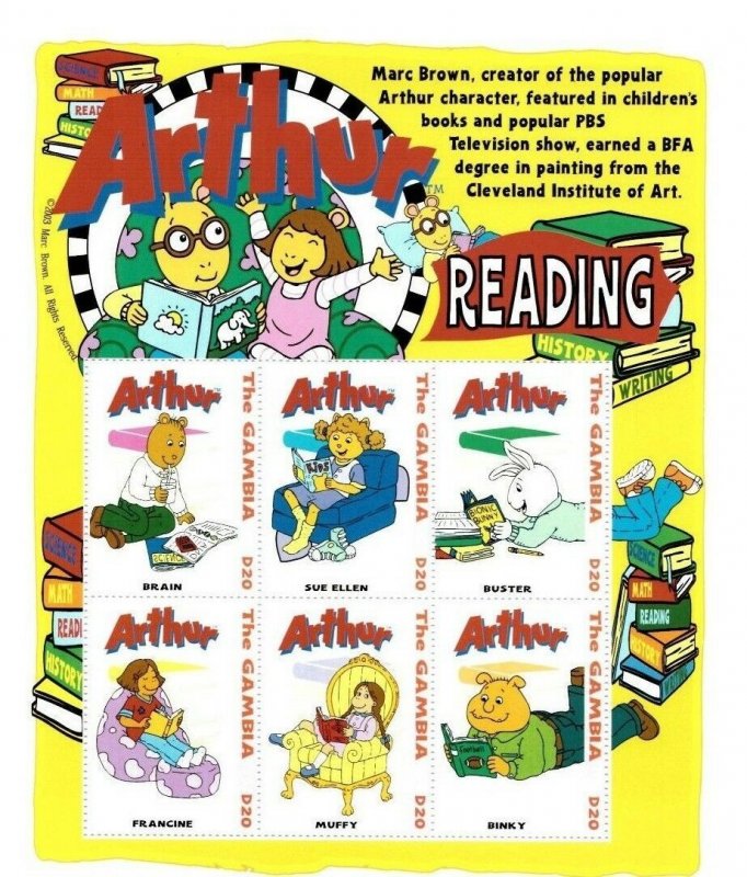 Gambia - Arthur The Aardvark - Reading - Sheet of 4 Stamps - MNH
