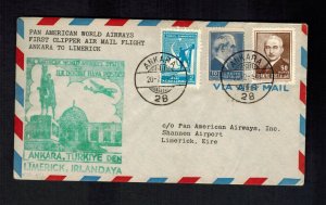 1947 Ankara Turkey airmail First Flight Cover to Limerick Ireland FFC Pan Am PAA