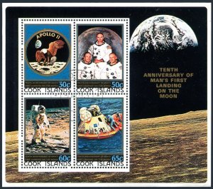 Cook Islands 535a, CTO. Mi Bl.92. Apollo 11 Moon landing, 10th Ann. 1979. Eagle.