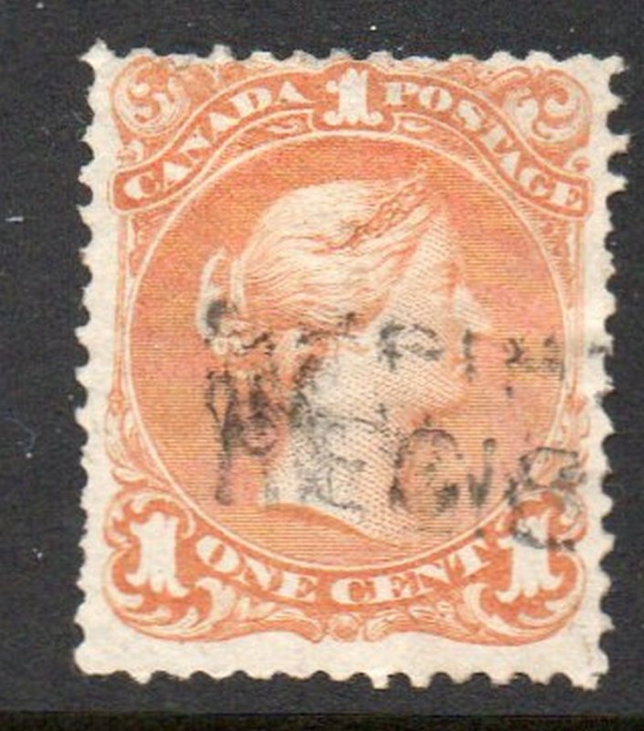 Canada Sc 23 1868 1 c yel orange large Victoria stamp used