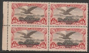 MEXICO C47, 40¢ on 25¢ SURCHARGED EAGLE IN FLIGHT, MINT, NH. BLOCK 4 VF (185)