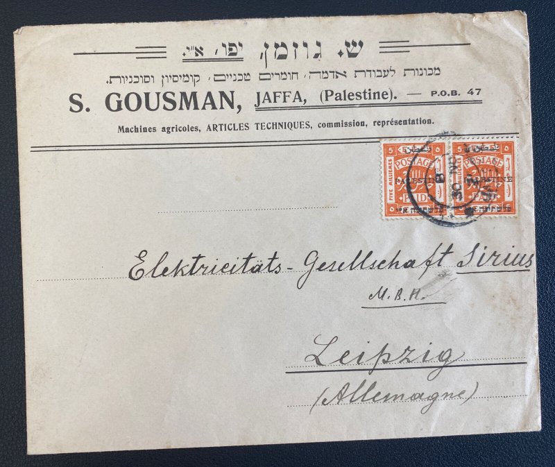 1920s Jaffa Palestine Meter Cancel Barclays  Cover To Leipzig Germnay