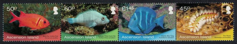 Ascension Fish Marine Life strip of 4v SG#1099-1102