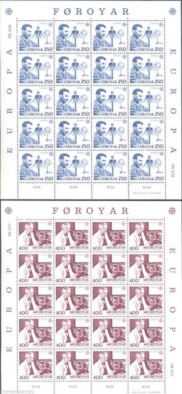 FAROE ISLANDS LOT OF 18  EUROPA COMPLETE SHEETLET SETS OF TWENTY  STAMPS MINT NH 