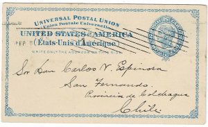 1898 Pittsburgh, Penn. machine cancel on postal card to Chile