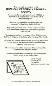 ACPS 1st Day Ceremony Program #2980 Woman Suffrage 19th Amendment Inside Cancel