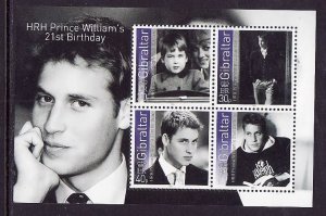 Gibraltar-Sc#945a-unused NH sheet-Prince William-21st birthday-Princess Diana-20