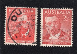 Australia 1948 2 1/2p Farrer & 2 1/2p Mueller, Scott 213-214 used, value = 50c