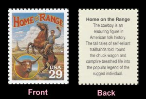 US 2869a Legends of the West Home on the Range 29c single MNH 1994