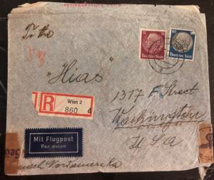1940 Vienna Germany Airmail Censored cover to HIAS Washington DC USA Jewish