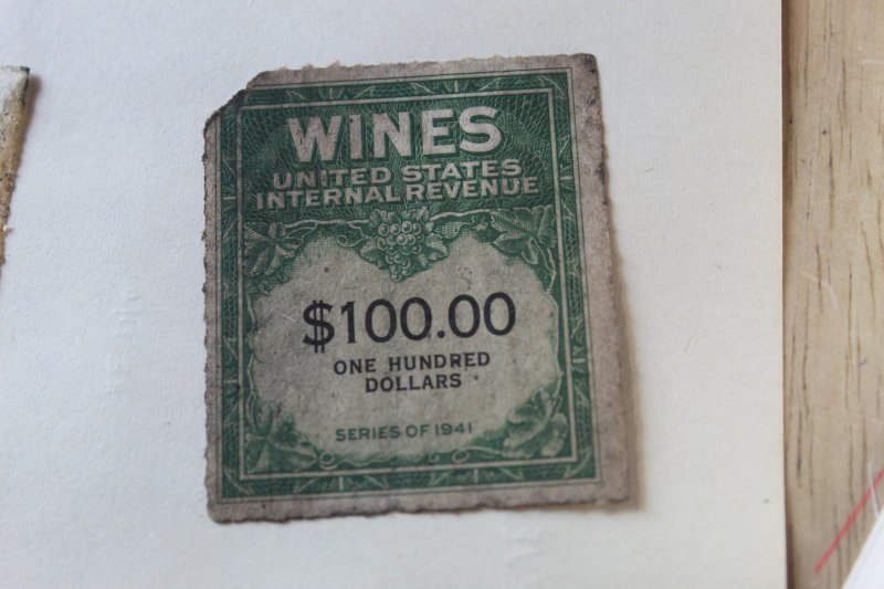 US WINE REVENUE RE164 USED SCARCE STAMP  CORNER MISSING