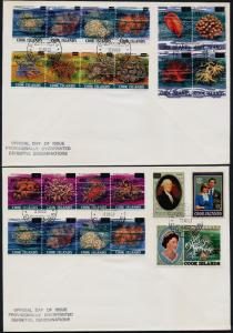 Cook Islands 710-6, 738-40, C23 on FDC's - Coral, Princess Diana, Washington