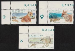 Kazakhstan Endangered Species Foxes 3v Corners 1999 MNH SG#266-268