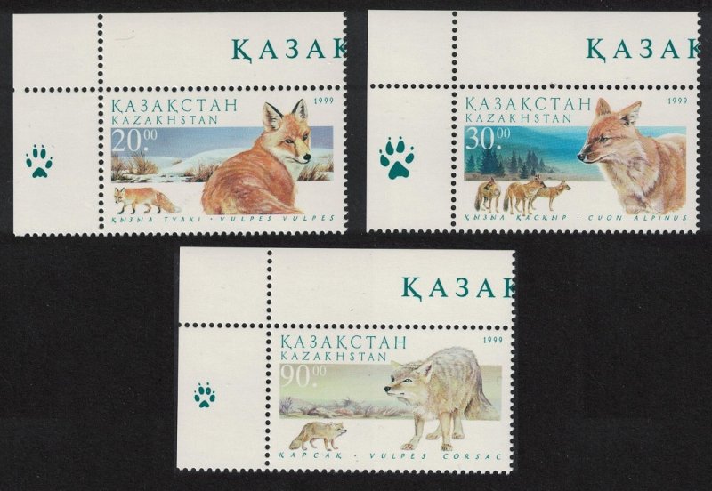 Kazakhstan Endangered Species Foxes 3v Corners 1999 MNH SG#266-268