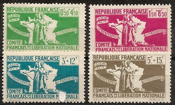 Fr. Colonies-Gen. Issues B3-6 Mint OG 1943 Patriots Benefit