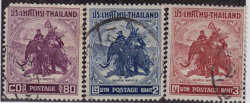 THAILAND Used Scott # 305,307-8 King & Elephant -pencil #, corner perf short 3