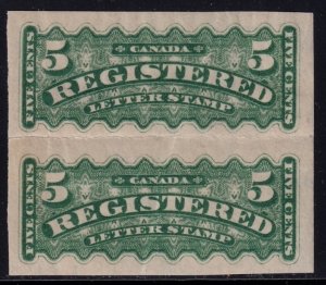 Canada 1876 -  5c Dark Green Registration M-XF-H Scarce Imperf Pair # F2c