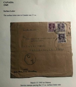 1945 India On His Majesty Service Censored Cover To Ottawa Canada