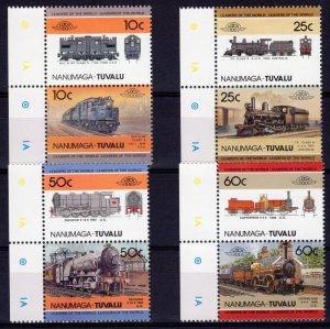 Tuvalu Nanumaga 1985 TRAINS LOCOMOTIVES (4) Pairs 8 values Perforated Mint (NH)