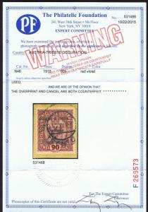REFERENCE AUSTRIA TRIESTE SCOTT #N46 USED ON PIECE PF CERT READ YELLOW LISTING