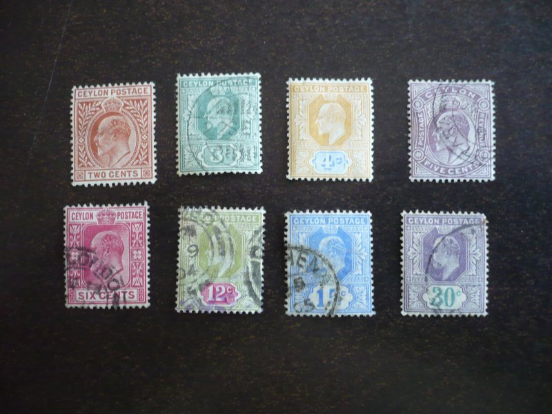 Stamps - Ceylon - Scott#166-172,174 - Mint Hinged & Used Part Set of 8 Stamps