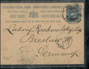 BURMA COVER (PP0302B) INDIA USED IN FORERUNNER QV 1A PSC RANGOON TO GERMANY 1907 