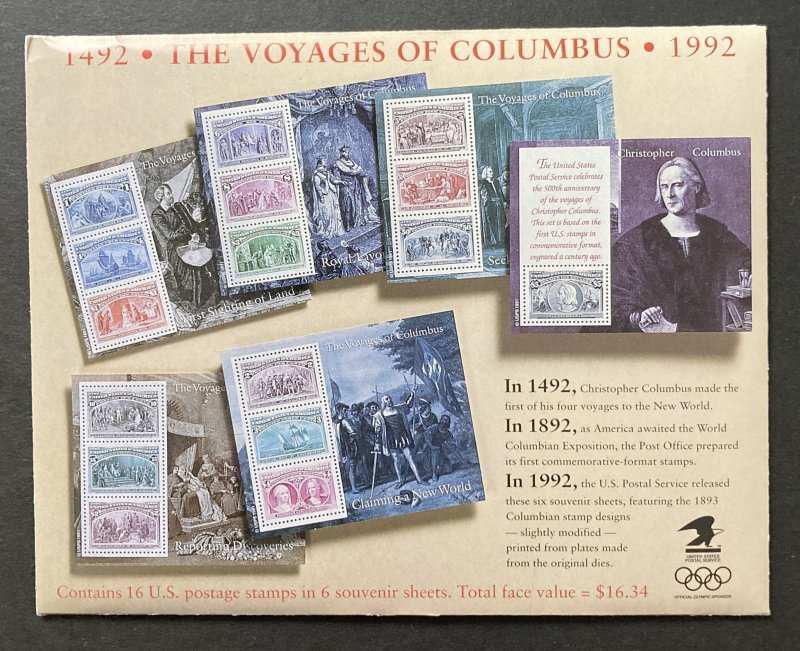 U.S. 1992 #2624-9(6) S/S, Voyages of Columbus, MNH, 3 Pics.