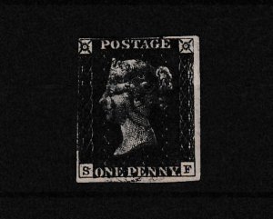 GB QV 1840 1d Penny Black Black Maltese Cross 3 Margin SG2 Plate 2 VFU  BP15397