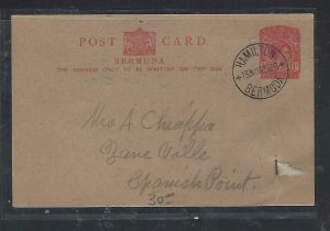 BERMUDA COVER (P3010B)  1953  KGVI 1D PSC   HAMILTON TO SPANISH POINT 